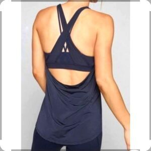 Blue Sleeveless Backless Tie Front Tank Top